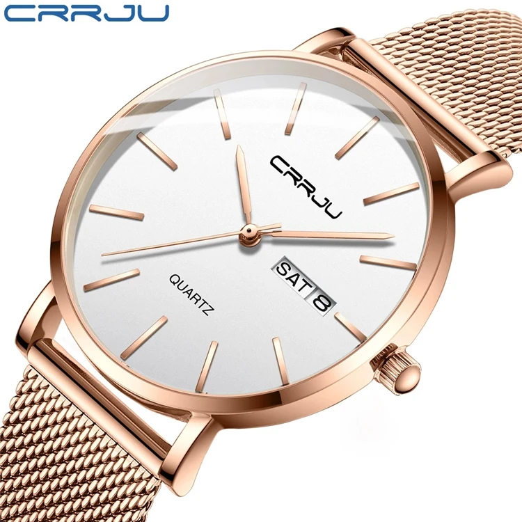 

CRRJU 2188 Fashion Luxury Watches for Women Rose Gold Quartz Dress Bracelet Wristwatch with Stainless Steel Female Clock