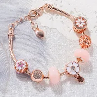 

DIY Pink Crystal Beads Charm Bangles Women Cherry Blossoms Flower Bracelets Jewelry (KB8231)