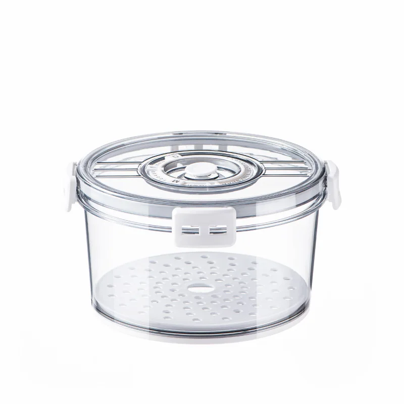 

Food-grade plastic fresh-keeping box refrigerator special small capacity round fruit lunch box storage transparent sealed, Transparent grey