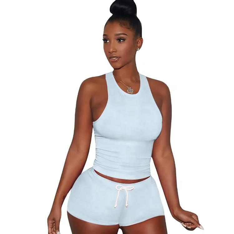 

Hat Sale Women Sets Breathable Two Piece Outfit Women Sports Short Suit Plus Sze Solid Two Piece Short Set For Women