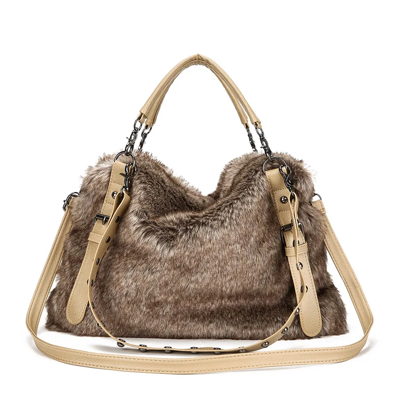 

2021 F/W fashion trend ladies handbags women bags with plush, Camel