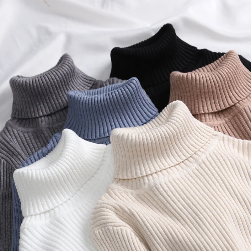 

2021 New Style Knit long sleeve Turtleneck Pullover Turtle High Neck Jumper Cropped Bottoming Shirt Knitted Sweaters T15501Y, 15 colors