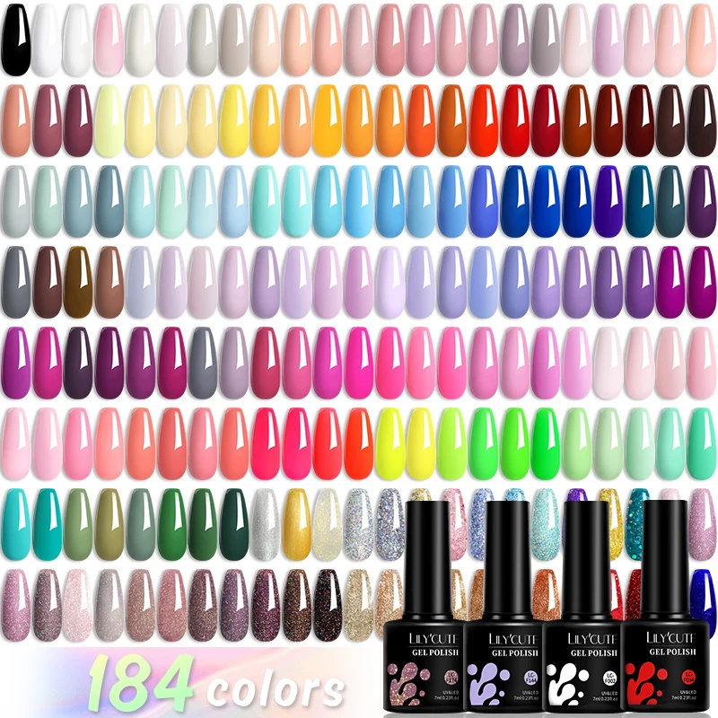 

LILYCUTE Private Label Gel Nail Supplies 7ml NEW 184 Popular Colors Soak Off UV Led Colour Gel Nail Polish for Wholesa