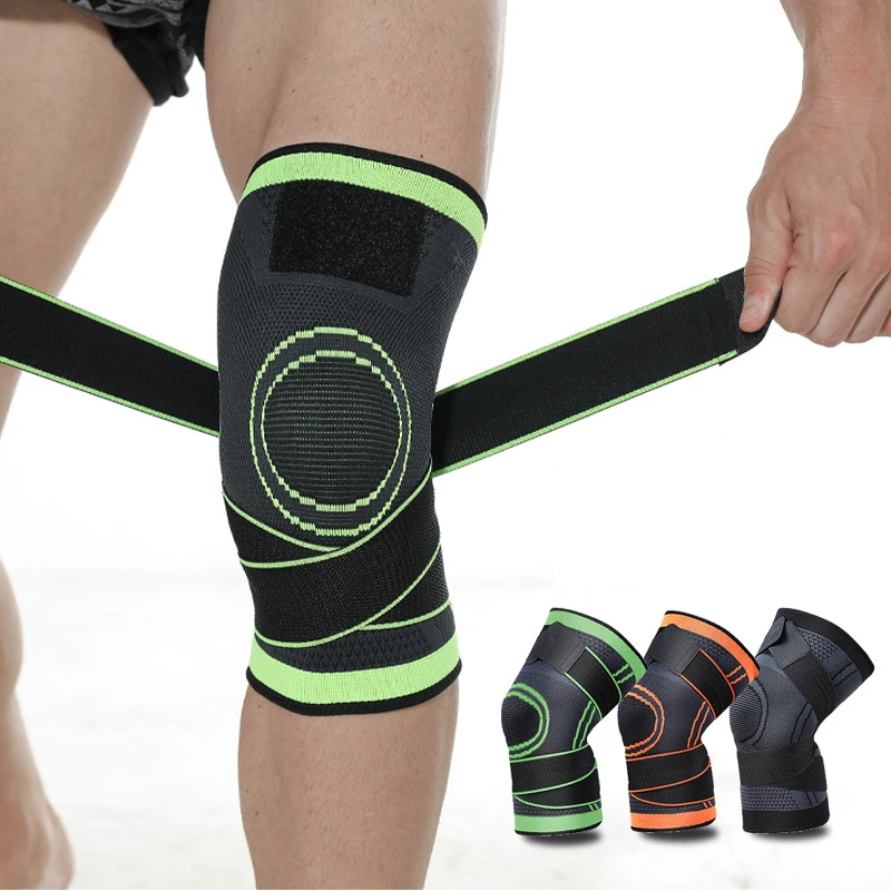 

Sports Kneepad Men Pressurized Elastic Knee Pads Support Fitness Gear Basketball Volleyball Brace Protector, Green/black/red/orange