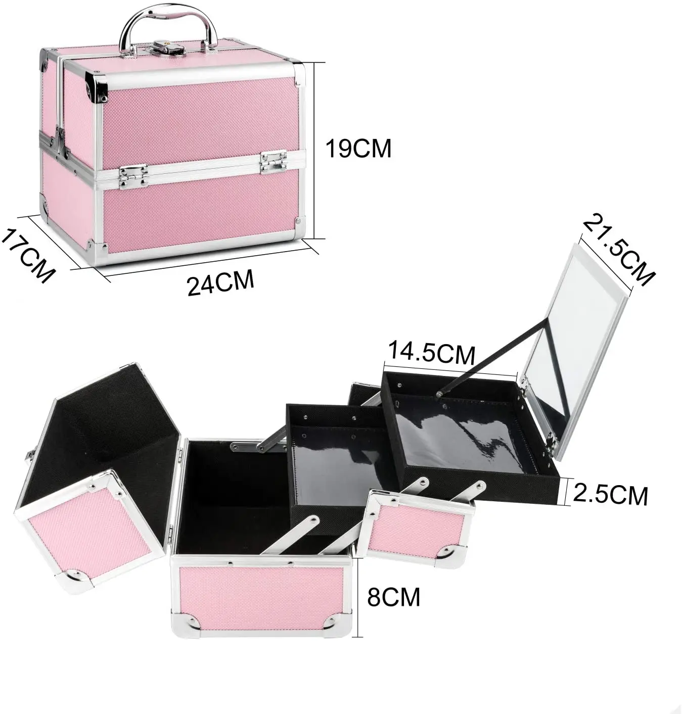 Makeup Case,Lockable Make Up Vanity Cases With Mirror,Professional Make