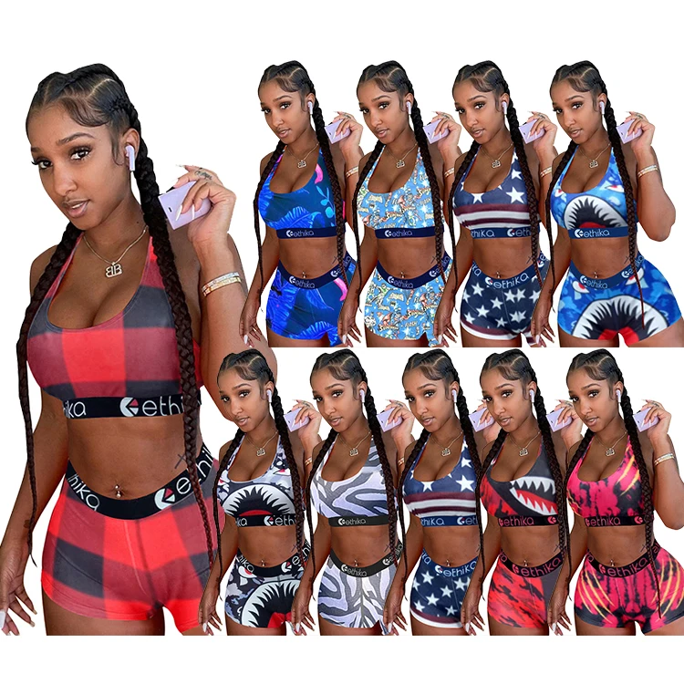 

Sweat-Absorbing Sport Breathable Print Vest Women'S Two Piece Shorts Sets Women Two Piece Sets, Customized color