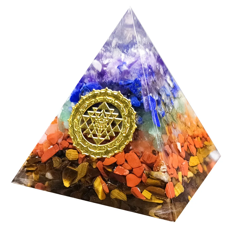 

7 chakra Oregon Pyramid Ornament Colorful Crystal Stone Healing Pyramid Loose Gemstone Meditation Pyramid 3 Size