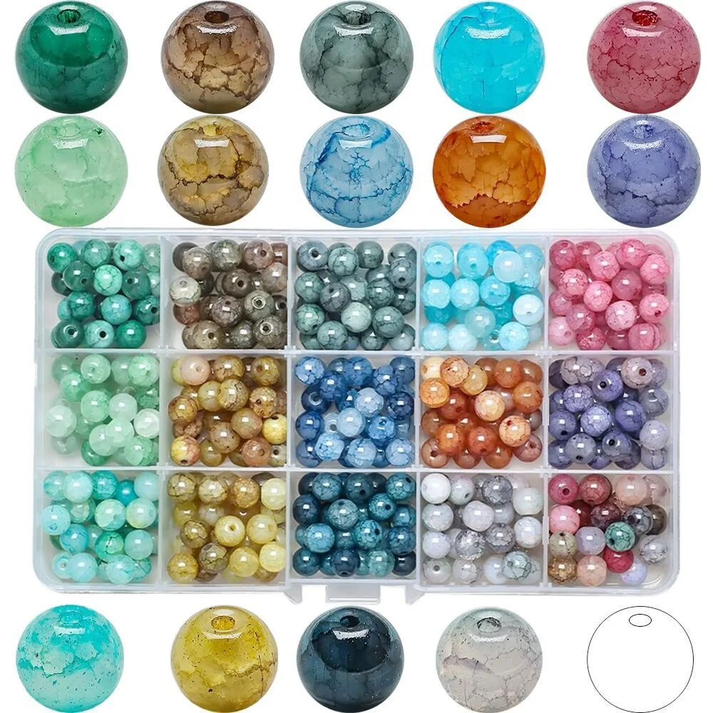 

Amazon Hot Sale 15 Colors 8mm Beads Set Diy Jewelry Fashion Accessories Making Wholesale Glass Beads Set, As photo