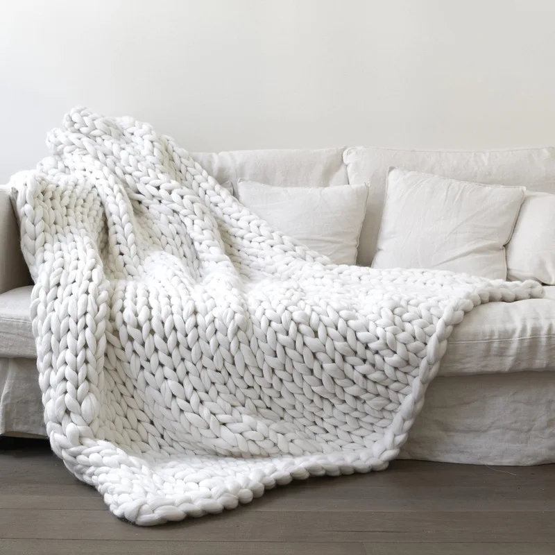 Giant Plaid Acrylic Blanket Grey Super Custom Chunky 100% Acrylic Wool Handmade Hand Woven Knit Throws Blankets