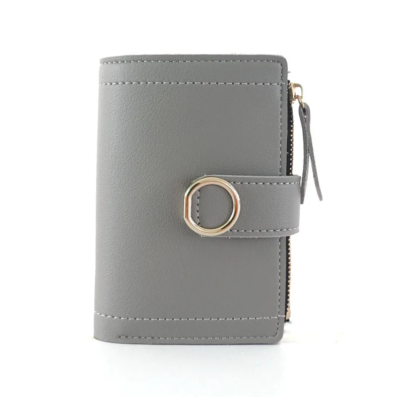

2021 New Fashion Trend Student Ladies PU Short Solid Color Zipper Buckle Ring Simple Small Wallet Purse