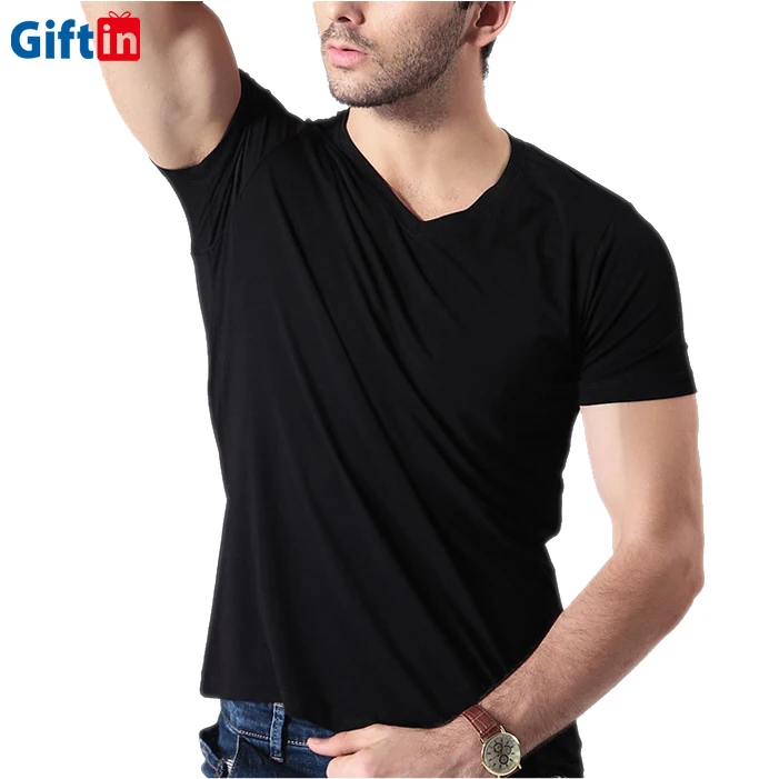 

Bamboo fiber men's short-sleeved T-shirt plain stretch men's undershirt v-neck t shirt, Black;white;gray