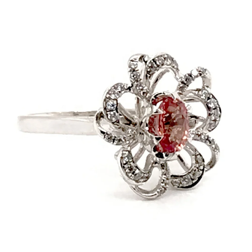 product-Red color beauty silver flower shape couple topaz ring mystic-BEYALY-img