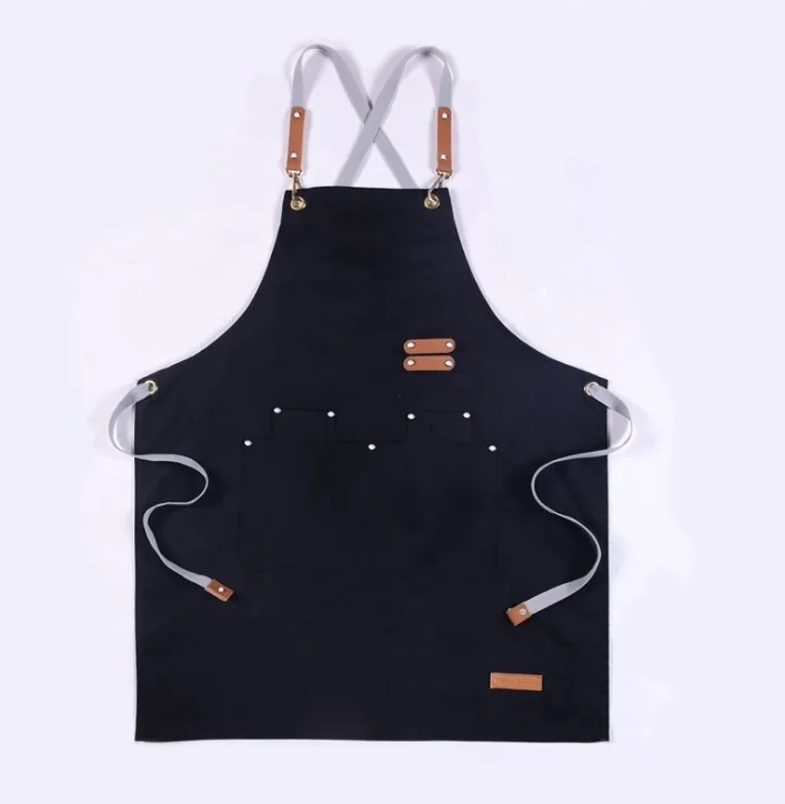 

SunYue Hot Sale Custom Logo Black Grey Canvas Barber Aprons for Gardening Coffee Bar, Can be customized