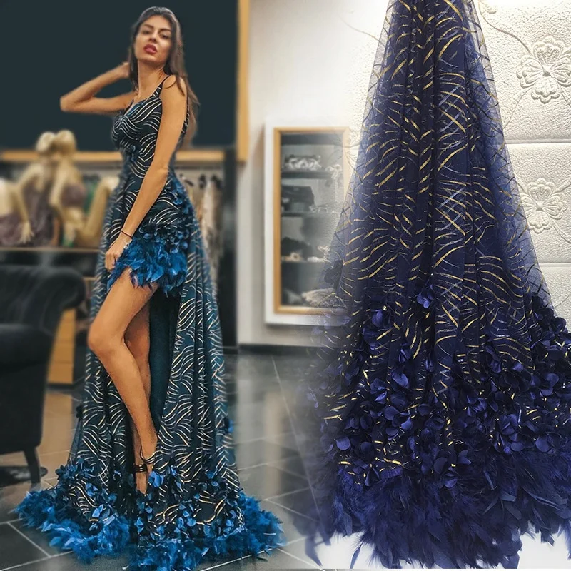 

Luxury women embroidered net 3d floral sequin lace fabric for evening gown, As pictured