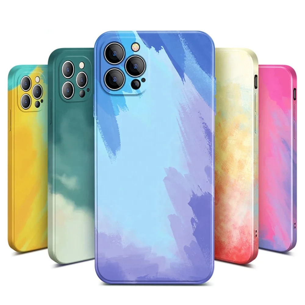 

Luxury Watercolor Painting Soft Liquid Back Cover Silicone Mobile Phone Case For iPhone 13 12 11 Pro Max Mini X XS XR 7 8 Plus