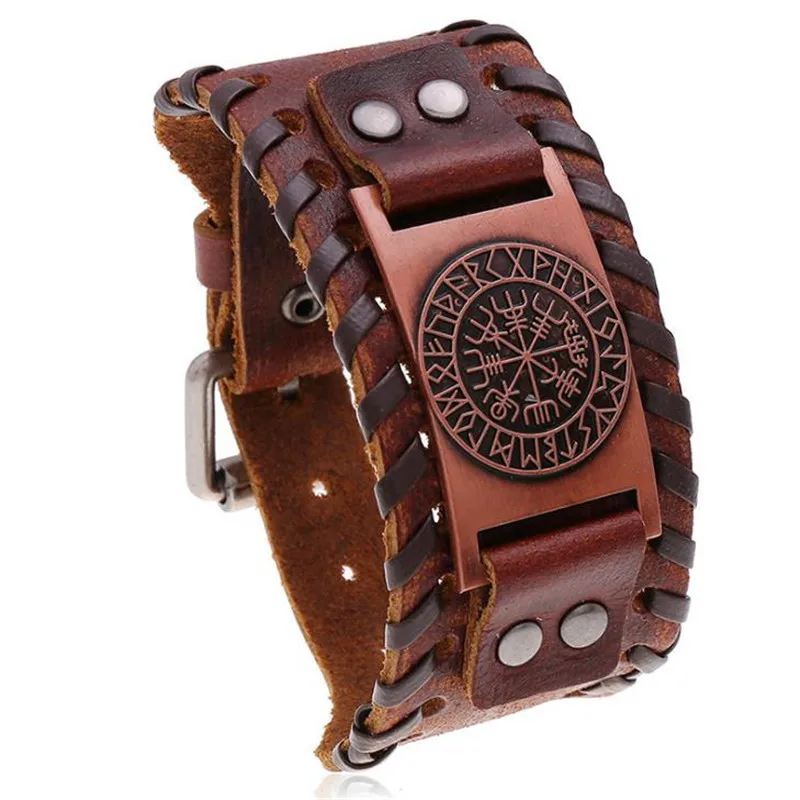 

Viking Totem Punk Braided Rope Alloy Bracelet Bangle Wristband PU Leather Mens Leather Cuff Bracelet Wolf Head Wristband