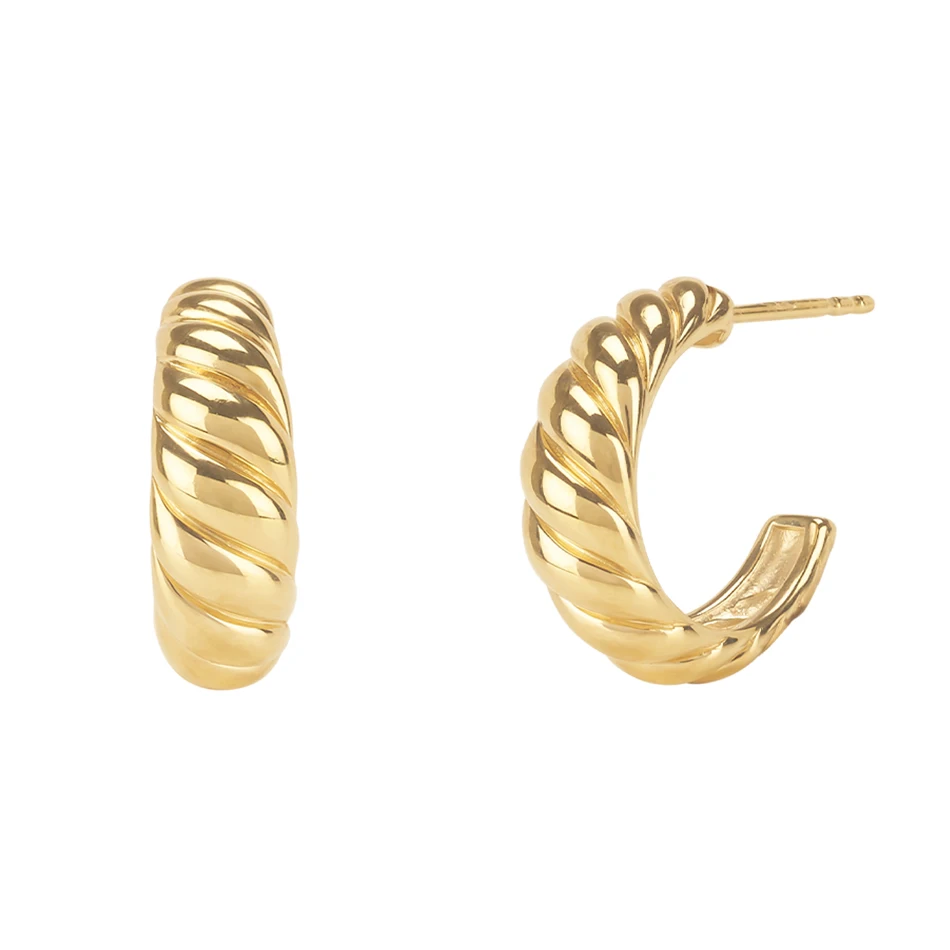 

factory hot sale 18k gold vermeil 925 sterling silver jewelry twist croissant hoop earrings for women party