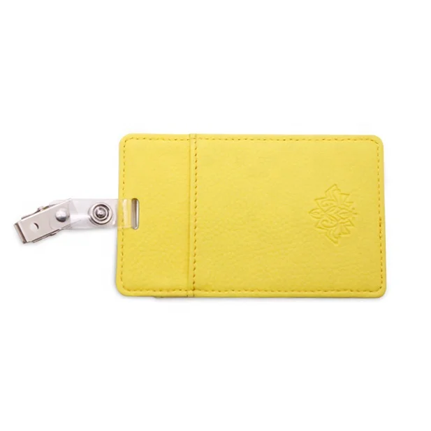 

hot sale tags creative clip card student slim security school leather id badge holder, Yellow