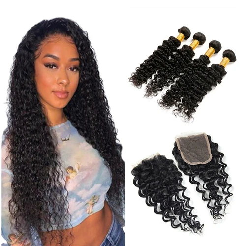 Free Gift 4x4 Deep Wave Cuticle Aligned Virgin Human Hair HD Lace Closure Brazilian Human Hair Transparent Lace Closure