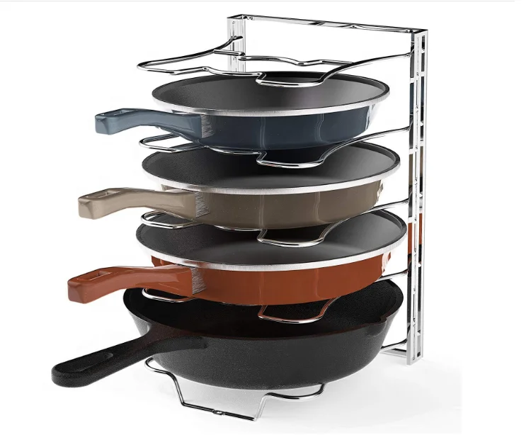 

Kitchen Cabinet 5 Adjustable Compartments Pan and Pot Lid Organizer Rack Holder, Nature
