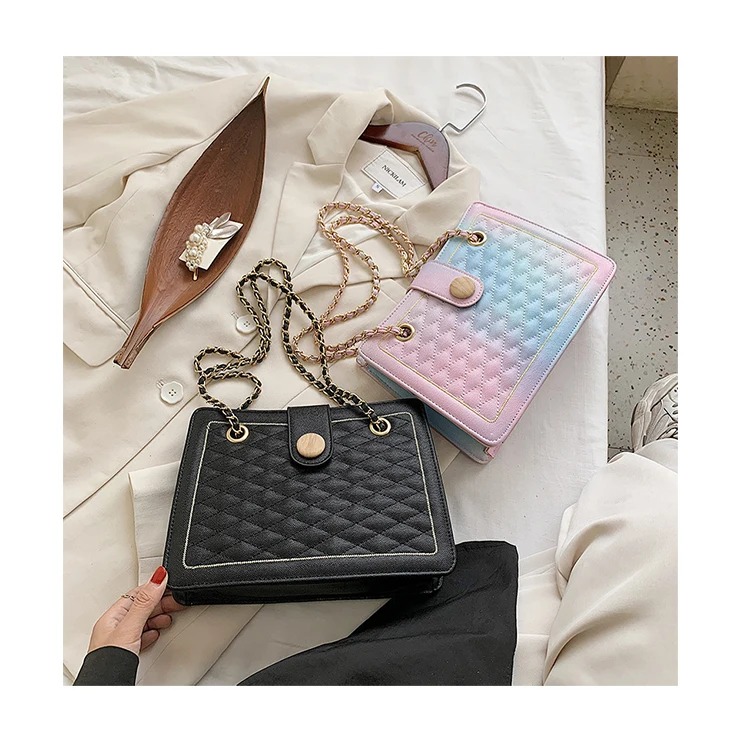 

Ins Colorful Crossbody Small Square Bags Korean Quilted Diamond Lattice Shoulder Underarm Bags For Women Chain PU Handbags Sac