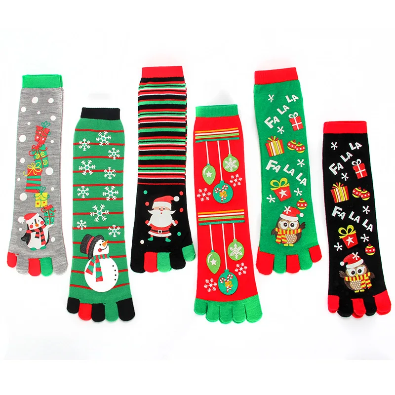 

Merry christmas fancy Crew five finger toe split socks women
