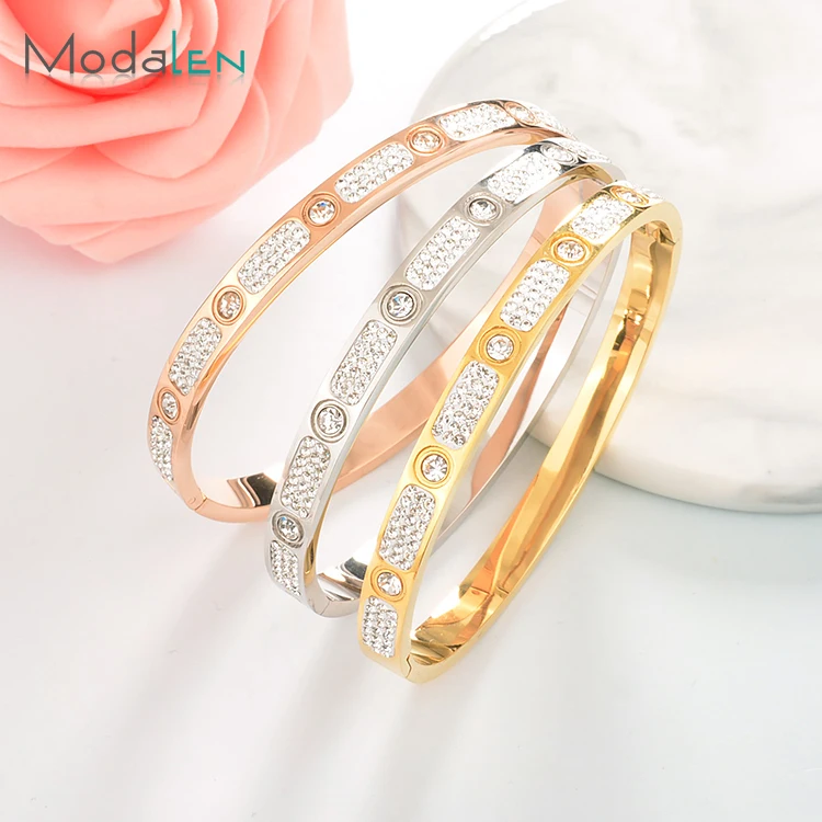 

Modalen New Style Simple Gold Design Fashion Steel Jewelry Rhinestone Girl Cuff Bangle