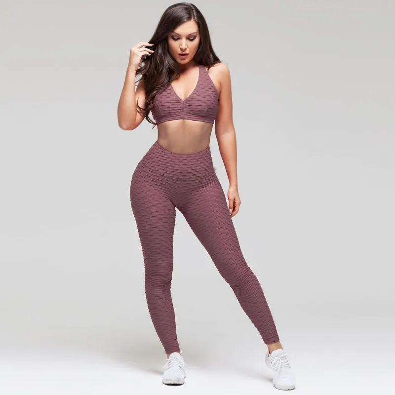 

Cheap High Waist 3D Leggings Yoga Sets Women Sportswear Jacquard Leggings Set