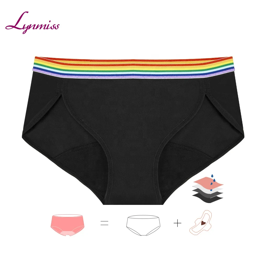 

LYNMISS Rainbow Waist High Slit Women Plus Size Underwear 4 Layer Organic Leakproof Seamless Menstrual Panty For Period