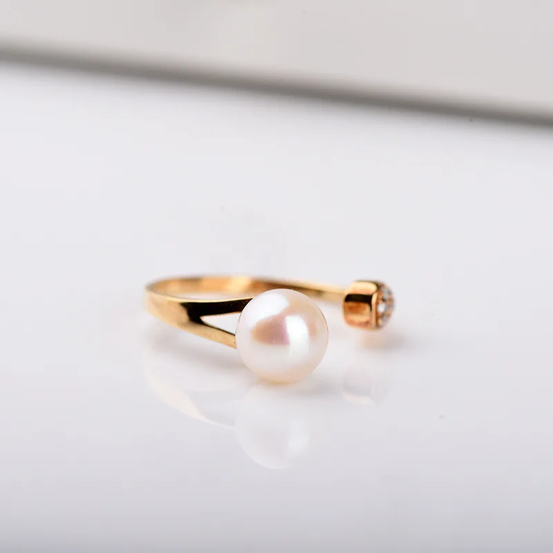 

18K real gold seawater pearl  ring real diamond ring