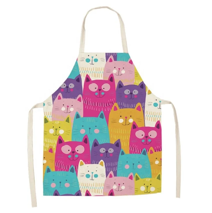 

Cotton Linen Apron Dog Cat Printed Home Cleaning Funny Kitchen Apron, Can be customized