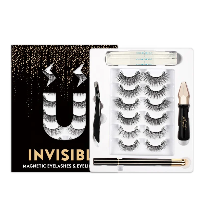 

Reusable Faux Eyelash Kit Hand Made Full Strip Lashes False Easy Wear Eyelashes Magnetic 6 Pair
