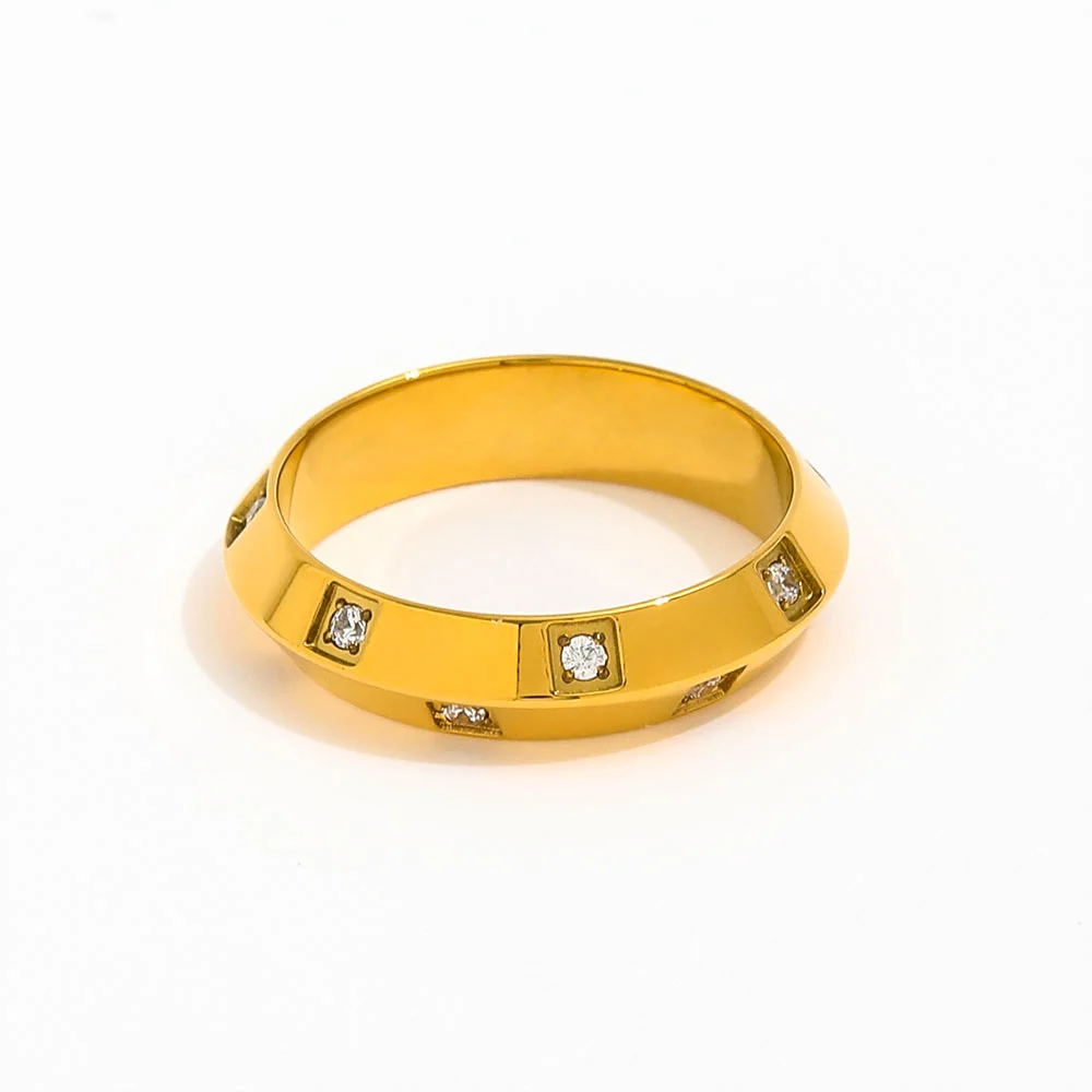 Joolim High End PVD 18K Gold Plated Zirconia Flying Saucer Shape Rings for Women Finger Ring