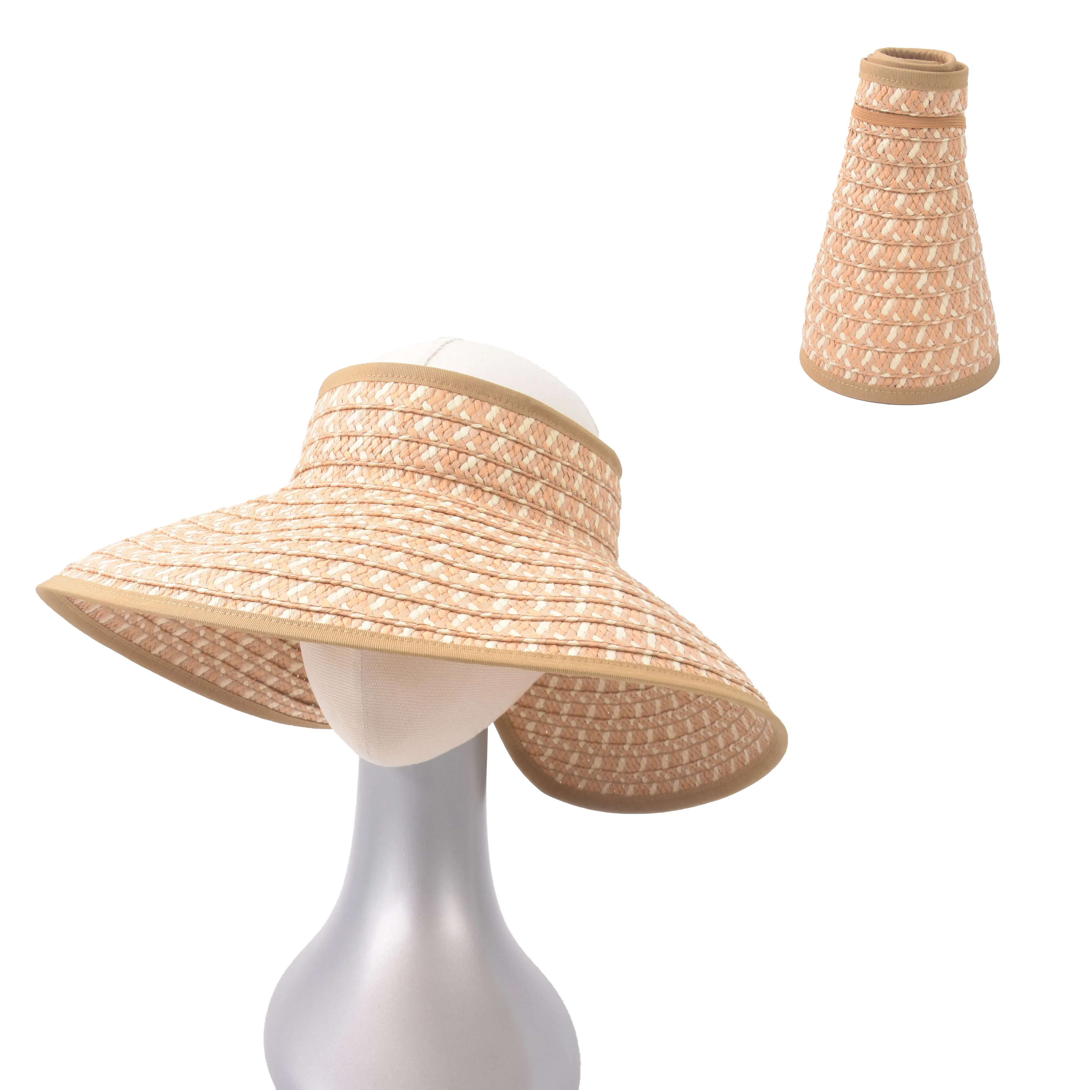 

Custom Summer Women Foldable Straw Sun Visor Hat Protection Adjustable Wide Brim Beach Sun Visor Hat