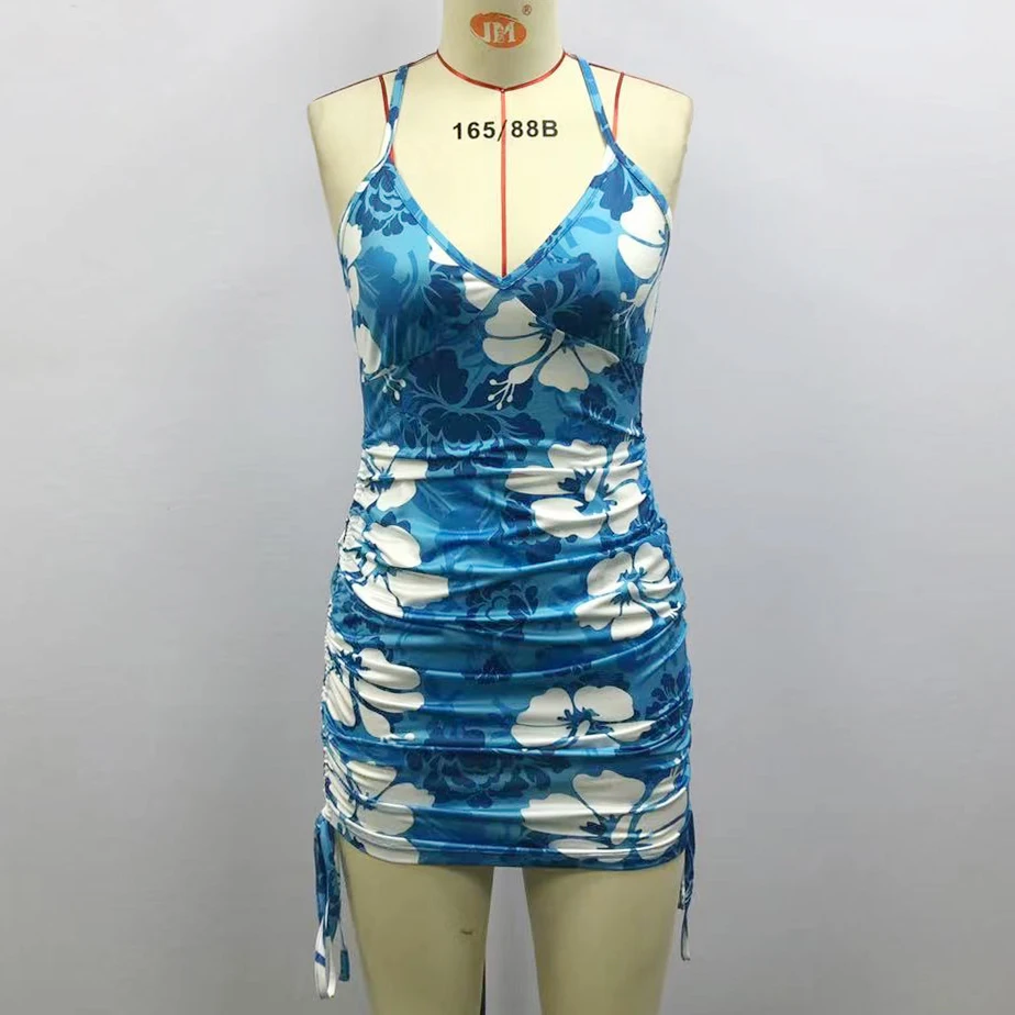 

Women's Sexy Halter Neck Print Sleeveless Bodycon Tight Mini Dress Beach Club Party Wear