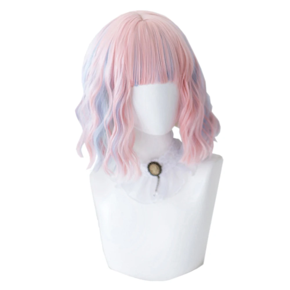 

Curly Pink Short Shoulder Length Hair 12 INCH Lolita Harajuku Princess Sweet High Temperature Silk Cosplay Party Crazy COS Wig, Pic showed