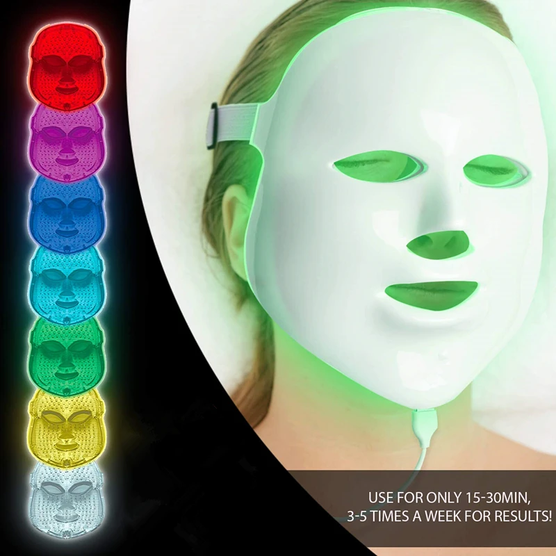 

Portable Led Light Therapy 7 Colors Skin Rejuvenation LED Face Mask led light therapy, White