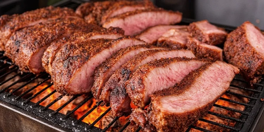 Perfectly smoked brisket with a dark crust