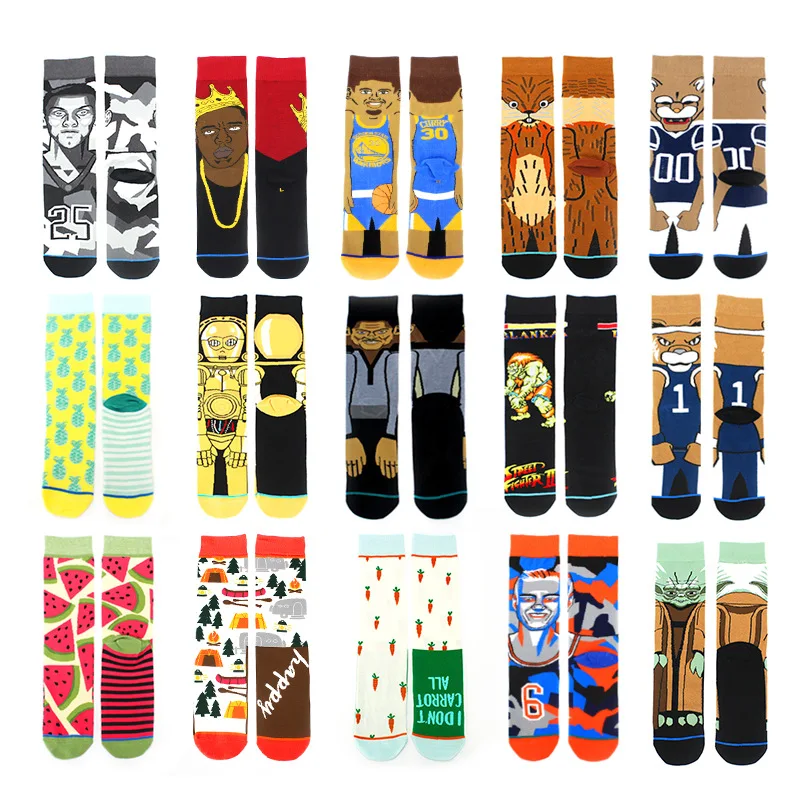 

Xianghui cheap Wholesale can custom logo medium tube fashion trend cotton creative cartoon leisure sport happy socks, Pantone color