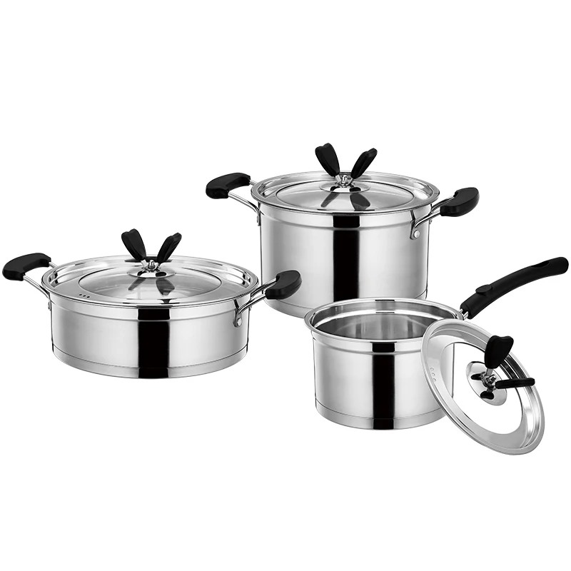 

How Quality Cookware Sets 3Pcs Stainless Steel Kitchen Casserole Set With Handle, Silver