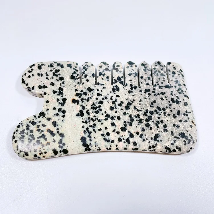 

Natural Guasha Stone Scraping Hair Comb Scalp Care Dalmatian Jasper Massage Tool Jade Comb for Head Massage