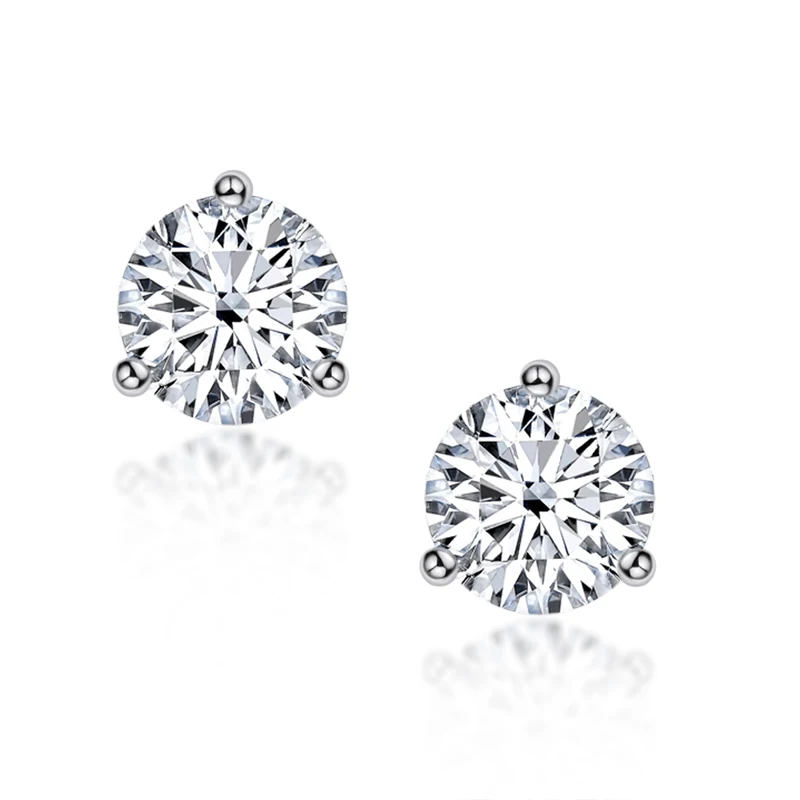 

925 Sterling Silver 2.0ct Round Simulated SONA Diamond Three Claws Stud Earrings For Women Party Gift