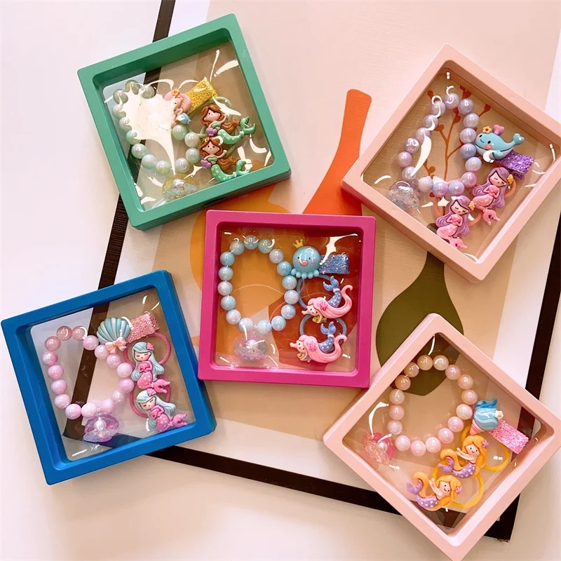 

Cute Crystal Bracelets Lovely princess acrylic beads jewelry set Gift box for Girls