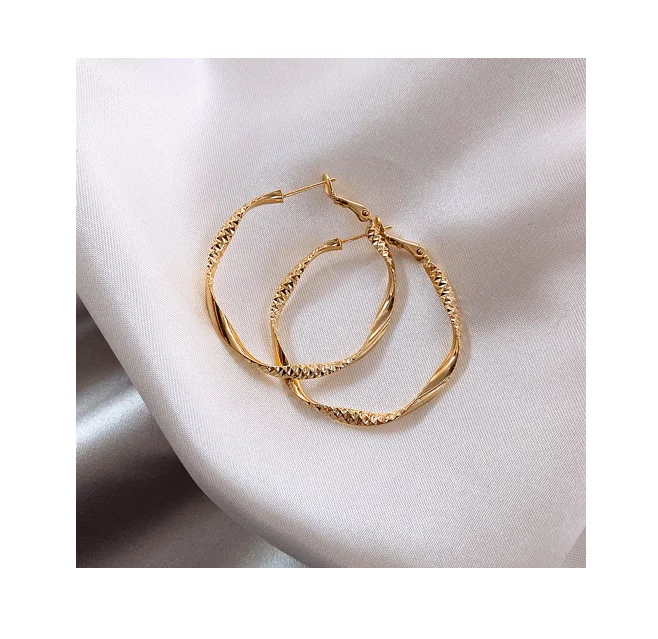 

free shipping Gold Plated Filled Oval Vintage Hoop Earring Designer Luxury Cheap Flat New Fashion Trendy Hoop Earring