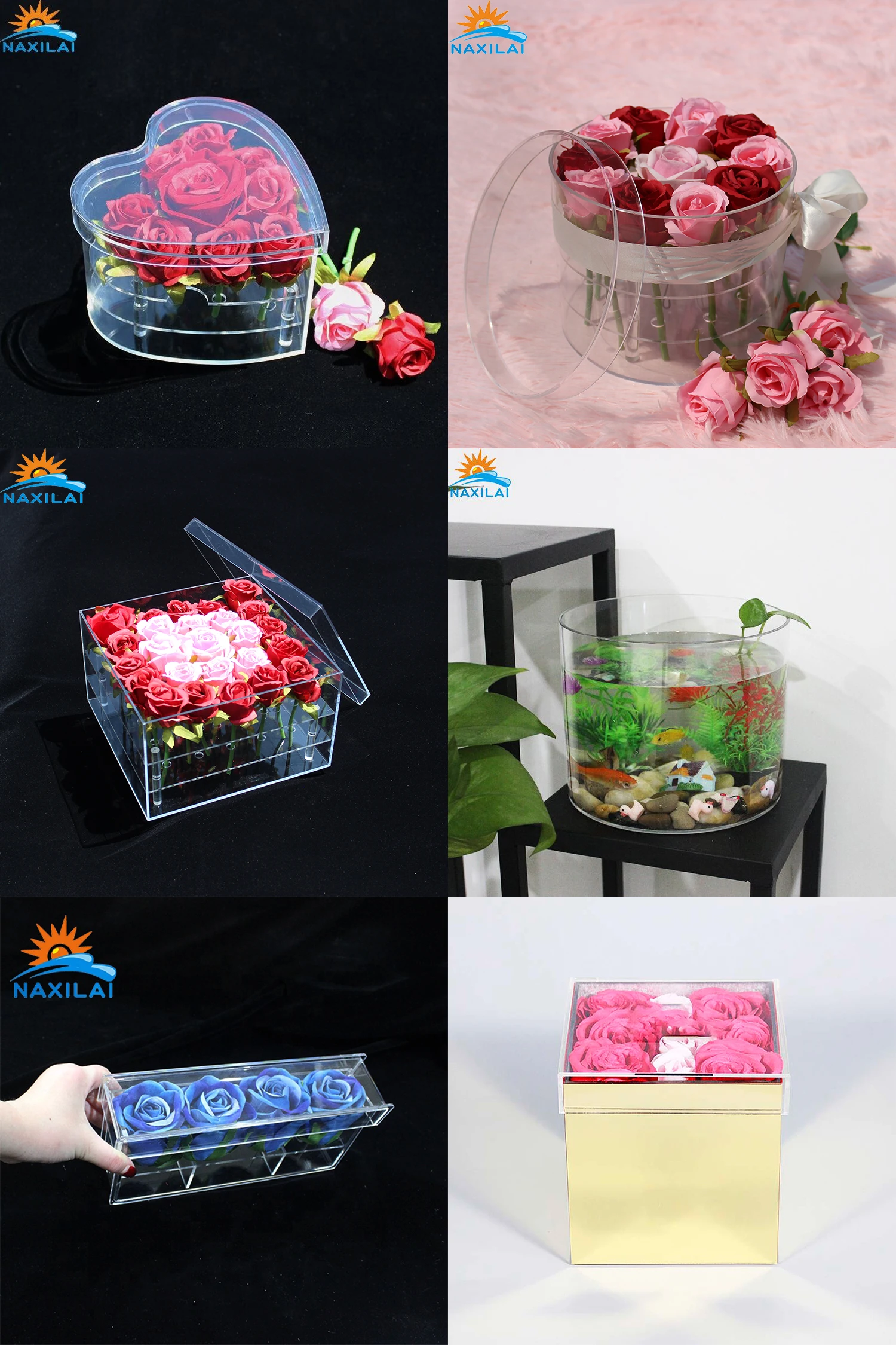 Naxilai Wholesale Acrylic Flower Box With 9 Holes Preserved Rose ...