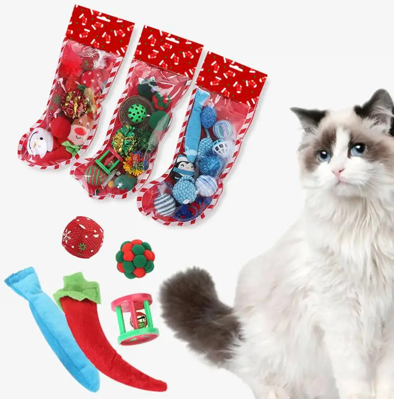 

Wholesale Custom Christmas Dog Toy Pet Stocking Gift Kitten Interactive Plush Catnip Toys Cat Toy Set, Picture