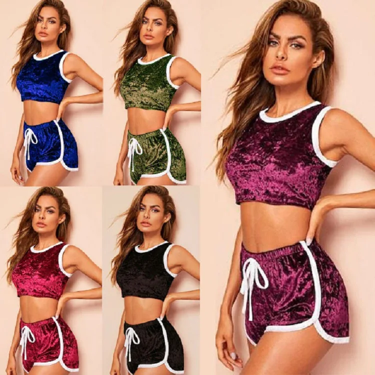 

new sexy velvet women's 2 piece sport sleepwear pajamas