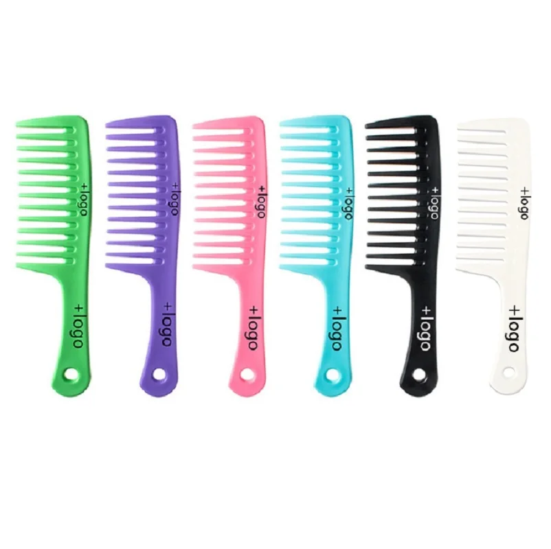 

11 Colors Wholesale Custom LOGO Detangling Shower Hair Comb Heat-Resistant Large Plastic Hair Wide Tooth Hair Comb shower, Black,purple,pink .blue,light blue