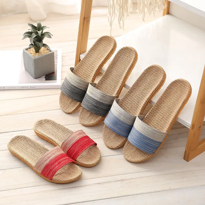 

Summer linen slippers women's home indoor and outdoor couples thick-soled slippers household floor sandals and slippers wholesal, Photo