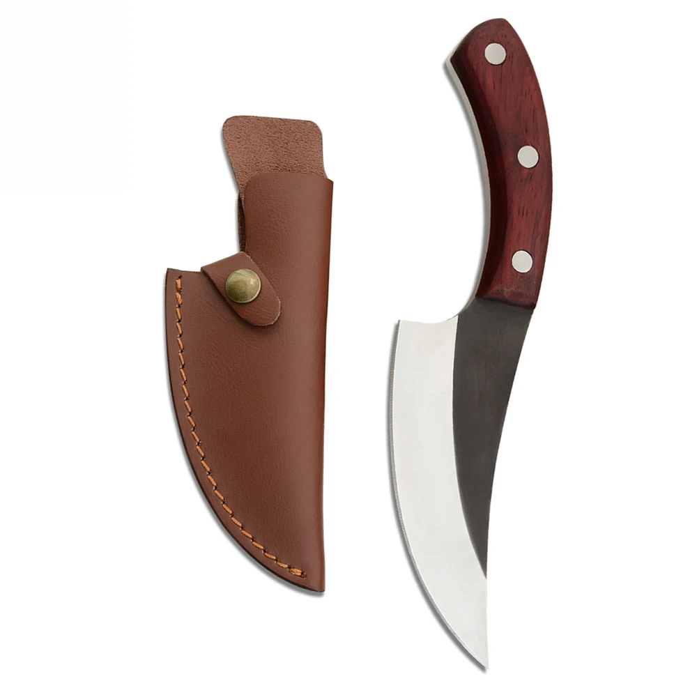 

Hot 5.5 inch ultra sharp full tang 5mm thick ultra sharp double edge butcher skinning knife hunting with leather sheath